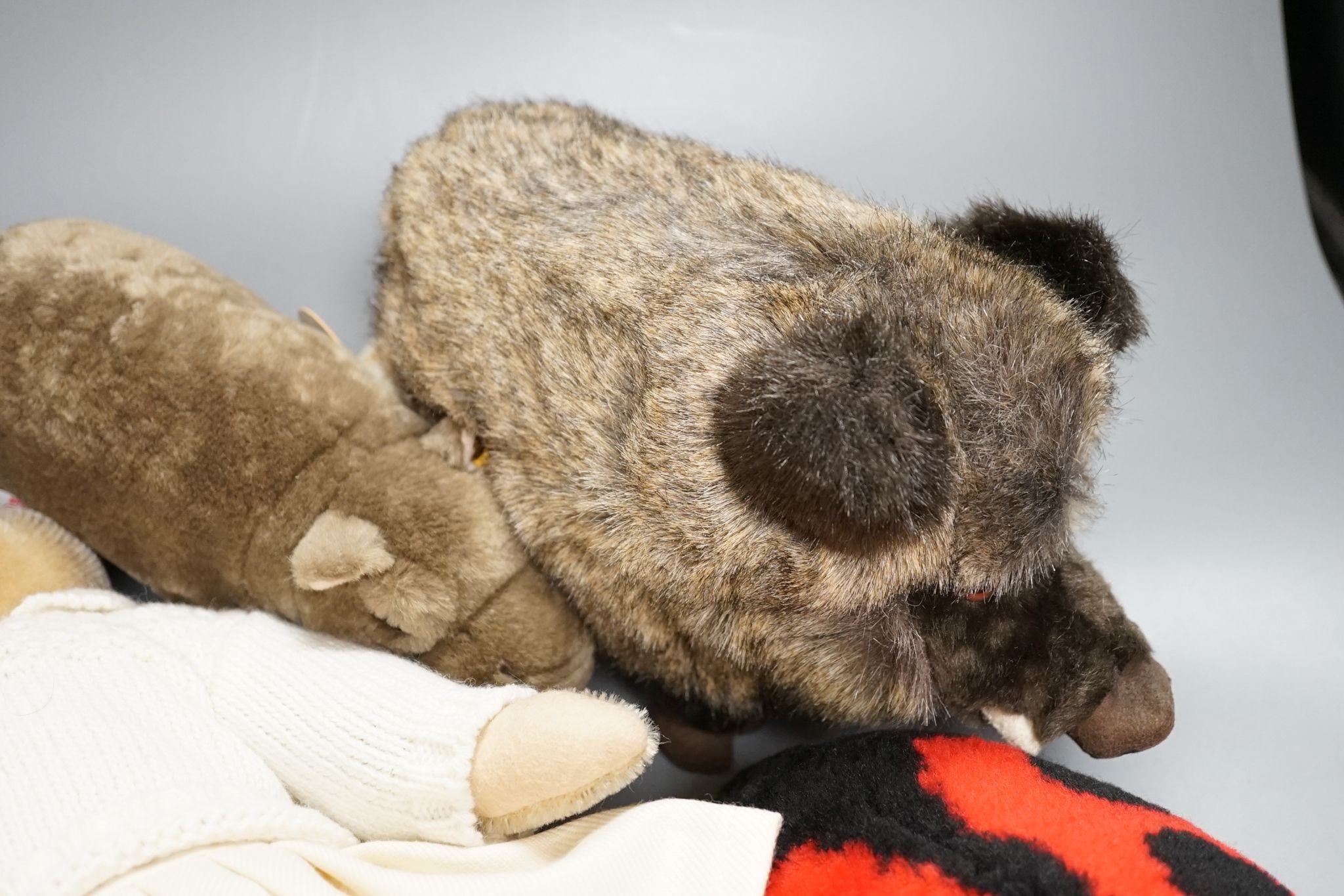Seven Steiff animals including two 'Gaty', all post-war, and a 'Nora' bear Limited Edition with parasol